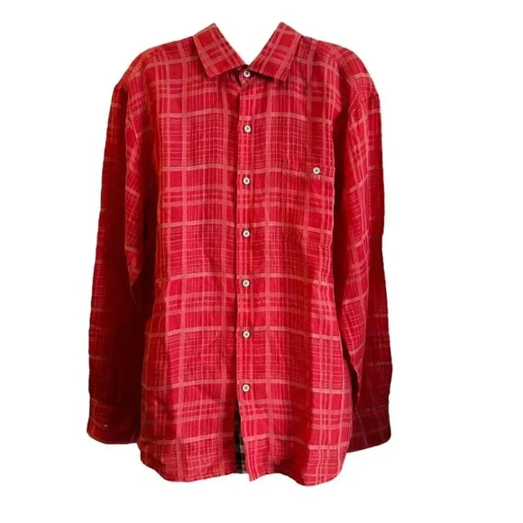 Tommy Bahama Button Down Shirt Long Sleeve Pink Orange Plaid Men’s Size Large - Picture 1 of 12